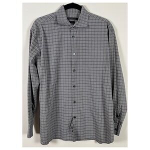 John Varvatos USA Slim Fit Grey White‎ Check Dress Shirt Men Size 16-1/2 32/33